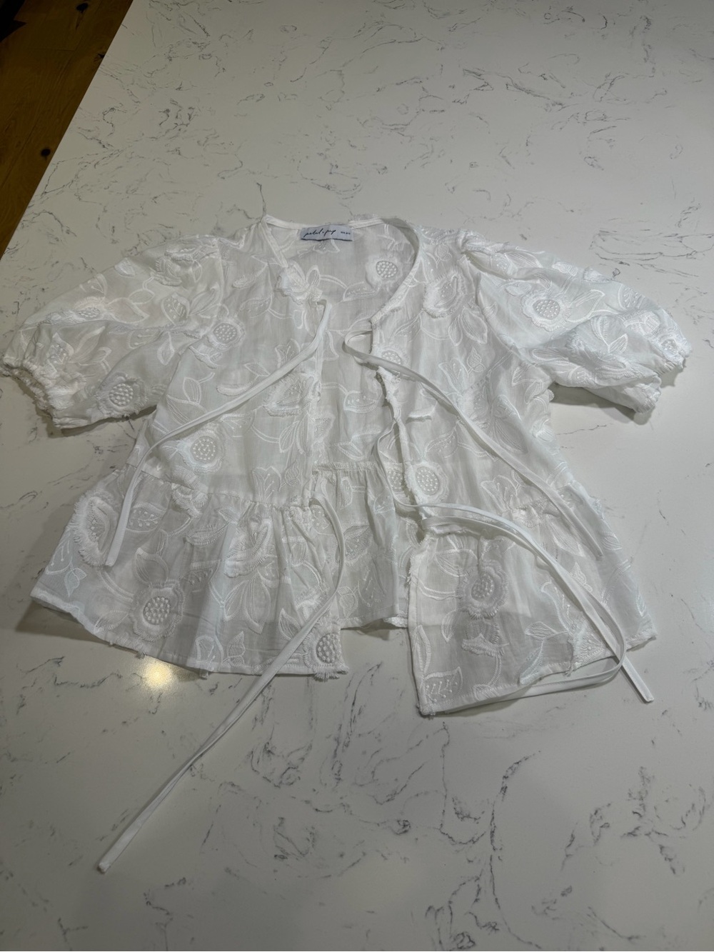 Petal & Pup White Floral Embroidered Tie-Front Blouse